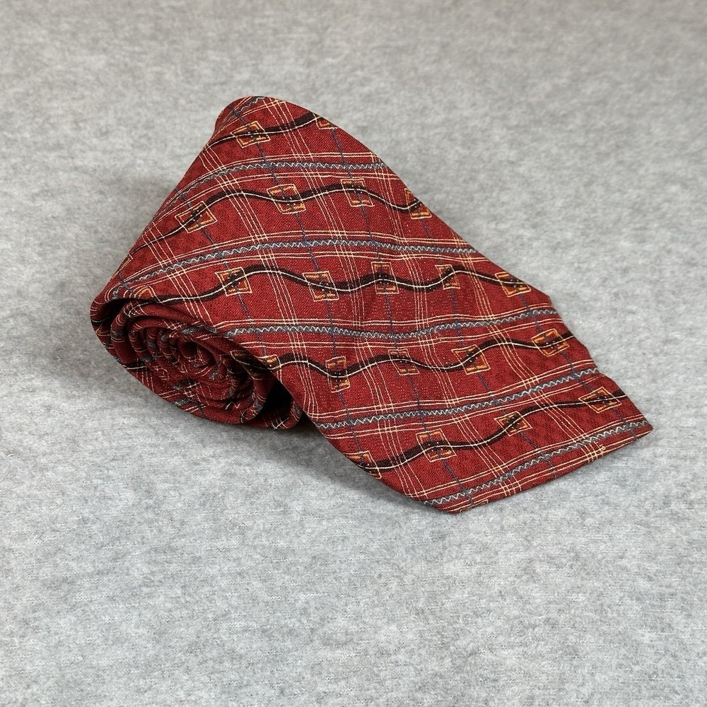 Vintage Guess Neck Tie Mens Red Abstract Plaid Geometric Print 56x4in